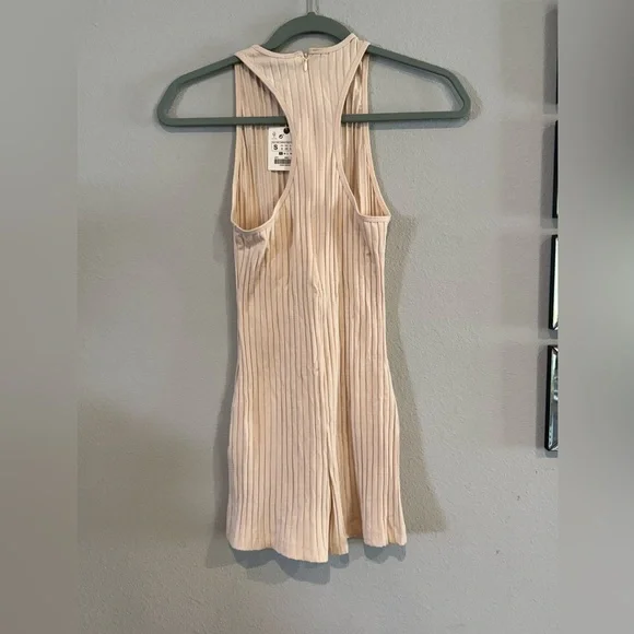 Zara S Cream Ribbed Sleeveless Jumpsuit - Picture 2 of 4